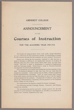 Thumbnail for Announcement of the courses of instruction for the academic year 1909-1910 - Image 1