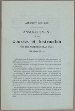 Thumbnail for Announcement of the courses of instruction for the academic year 1910-1911 - Image 1