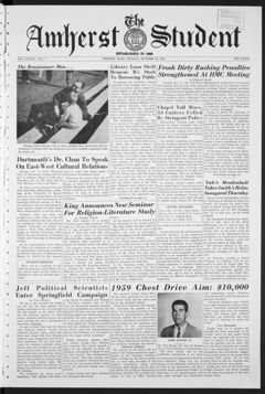 Thumbnail for Amherst Student, 1959 October 12 - Image 1