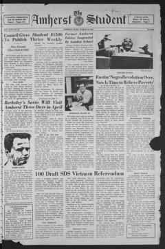 Thumbnail for Amherst Student, 1967 March 16 - Image 1