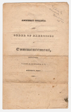 Thumbnail for Amherst College Commencement program, 1825 August 24 - Image 1