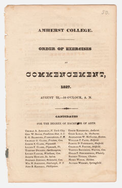 Thumbnail for Amherst College Commencement program, 1827 August 22 - Image 1