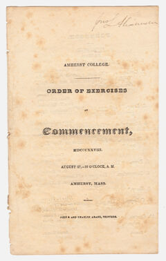 Thumbnail for Amherst College Commencement program, 1828 August 27 - Image 1