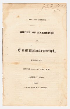 Thumbnail for Amherst College Commencement program, 1829 August 26 - Image 1