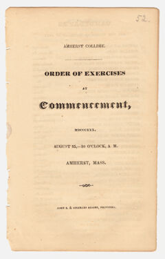Thumbnail for Amherst College Commencement program, 1830 August 25 - Image 1