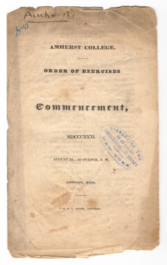 Thumbnail for Amherst College Commencement program, 1831 August 24 - Image 1
