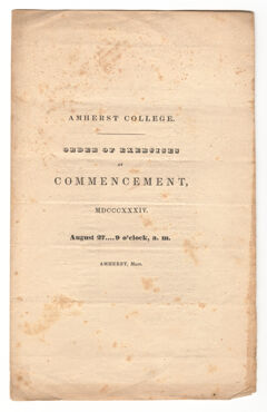 Thumbnail for Amherst College Commencement program, 1834 August 27 - Image 1