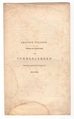 Thumbnail for Amherst College Commencement program, 1840 August 26 - Image 1