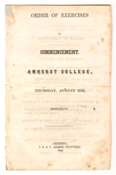 Thumbnail for Amherst College Commencement program, 1846 August 13 - Image 1