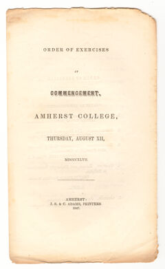 Thumbnail for Amherst College Commencement program, 1847 August 12 - Image 1