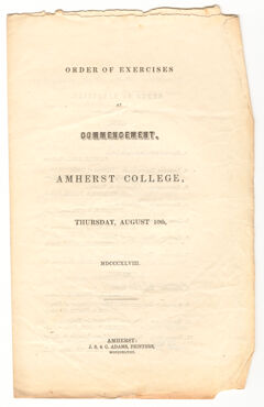 Thumbnail for Amherst College Commencement program, 1848 August 10 - Image 1