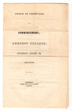 Thumbnail for Amherst College Commencement program, 1849 August 9 - Image 1