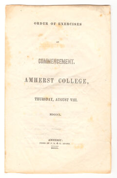 Thumbnail for Amherst College Commencement program, 1850 August 8 - Image 1