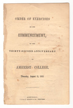 Thumbnail for Amherst College Commencement program, 1853 August 11 - Image 1