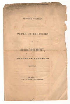 Thumbnail for Amherst College Commencement program, 1854 August 10 - Image 1