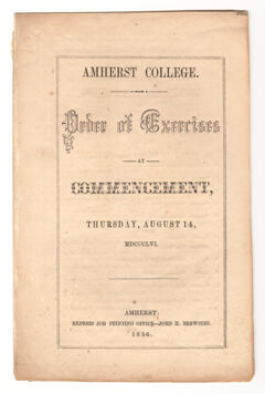 Thumbnail for Amherst College Commencement program, 1856 August 14 - Image 1
