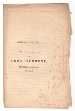 Thumbnail for Amherst College Commencement program, 1857 August 13 - Image 1