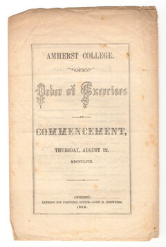 Thumbnail for Amherst College Commencement program, 1858 August 12 - Image 1