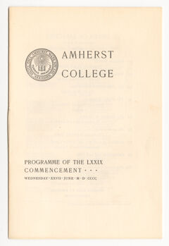 Thumbnail for Amherst College Commencement program, 1900 June 27 - Image 1