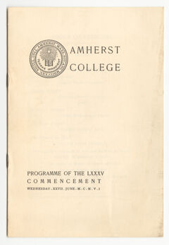 Thumbnail for Amherst College Commencement program, 1906 June 27 - Image 1