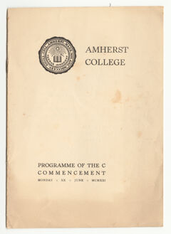 Thumbnail for Amherst College Commencement program, 1921 June 20 - Image 1