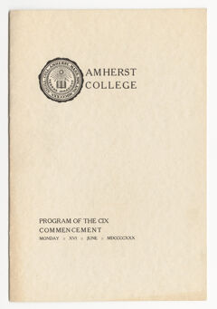 Thumbnail for Amherst College Commencement program, 1930 June 16 - Image 1
