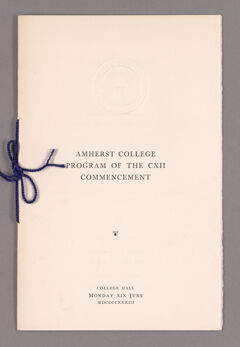 Thumbnail for Amherst College Commencement program, 1933 June 19 - Image 1