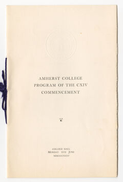 Thumbnail for Amherst College Commencement program, 1935 June 17 - Image 1