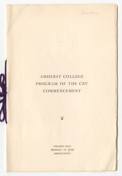 Thumbnail for Amherst College Commencement program, 1936 June 15 - Image 1