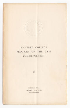 Thumbnail for Amherst College Commencement program, 1937 June 21 - Image 1