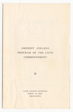 Thumbnail for Amherst College Commencement program, 1938 June 19 - Image 1