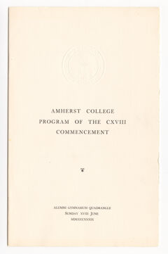 Thumbnail for Amherst College Commencement program, 1939 June 18 - Image 1
