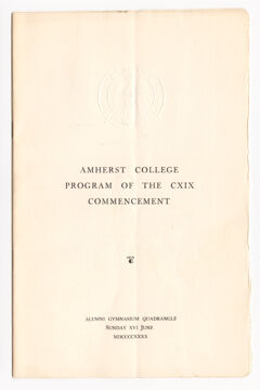 Thumbnail for Amherst College Commencement program, 1940 June 16 - Image 1