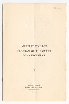 Thumbnail for Amherst College Commencement program, 1943 October 24 - Image 1