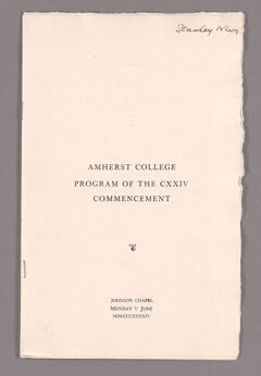 Thumbnail for Amherst College Commencement program, 1944 June 5 - Image 1