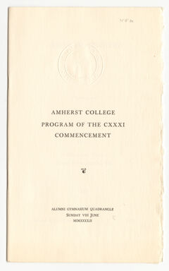 Thumbnail for Amherst College Commencement program, 1952 June 8 - Image 1