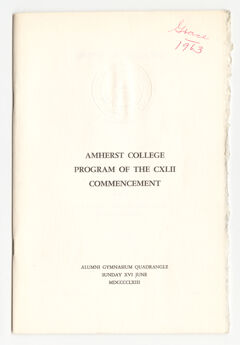 Thumbnail for Amherst College Commencement program, 1963 June 16 - Image 1