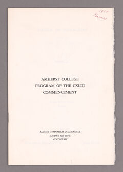 Thumbnail for Amherst College Commencement program, 1964 June 14 - Image 1