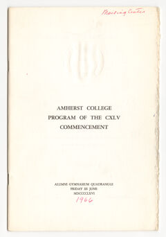 Thumbnail for Amherst College Commencement program, 1966 June 3 - Image 1