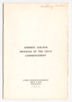 Thumbnail for Amherst College Commencement program, 1967 June 2 - Image 1