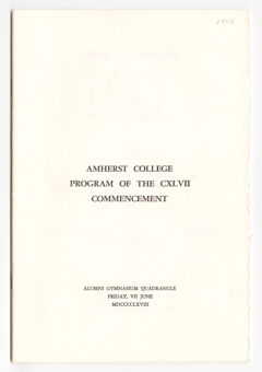 Thumbnail for Amherst College Commencement program, 1968 June 7 - Image 1