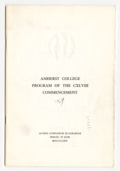 Thumbnail for Amherst College Commencement program, 1969 June 6 - Image 1