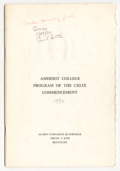 Thumbnail for Amherst College Commencement program, 1970 June 5 - Image 1