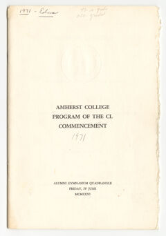Thumbnail for Amherst College Commencement program, 1971 June 4 - Image 1