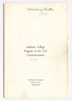 Thumbnail for Amherst College Commencement program, 1972 June 2 - Image 1