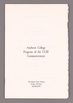 Thumbnail for Amherst College Commencement program, 1974 June 7 - Image 1