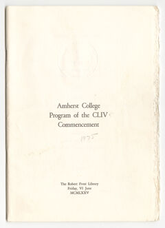 Thumbnail for Amherst College Commencement program, 1975 June 6 - Image 1