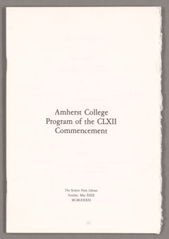 Thumbnail for Amherst College Commencement program, 1983 May 29 - Image 1