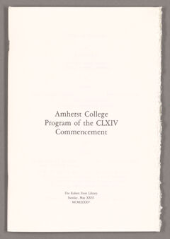Thumbnail for Amherst College Commencement program, 1985 May 26 - Image 1