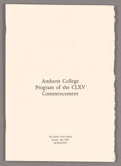 Thumbnail for Amherst College Commencement program, 1986 May 25 - Image 1